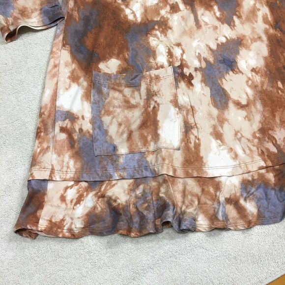 Vintage LOGO by Lori Goldstein Tunic Top Women M Brown Abstract Print Ruffle Y2K - Picture 9 of 11